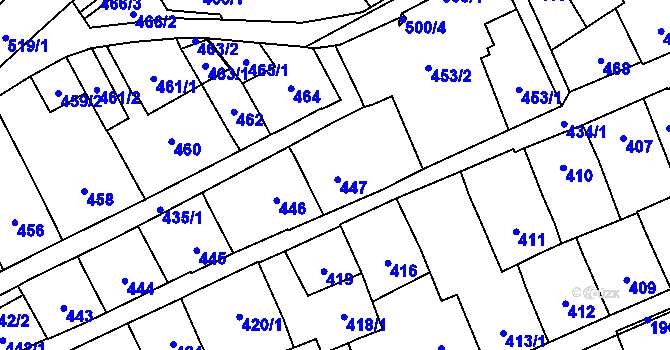 Parcela st. 447 v KÚ Lesná, Katastrální mapa