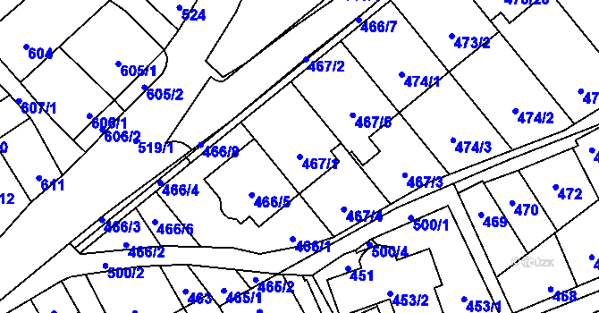 Parcela st. 467/1 v KÚ Lesná, Katastrální mapa
