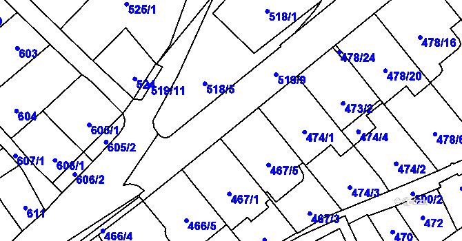 Parcela st. 467/2 v KÚ Lesná, Katastrální mapa