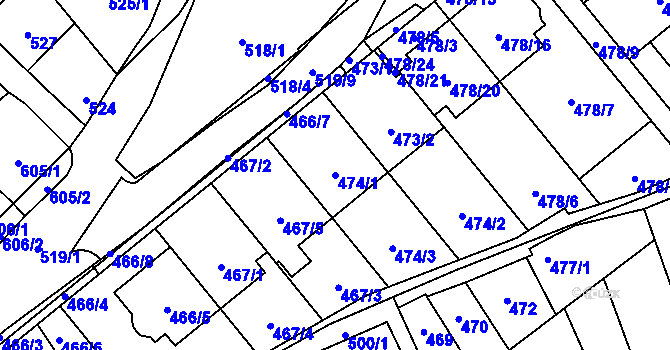Parcela st. 474/1 v KÚ Lesná, Katastrální mapa