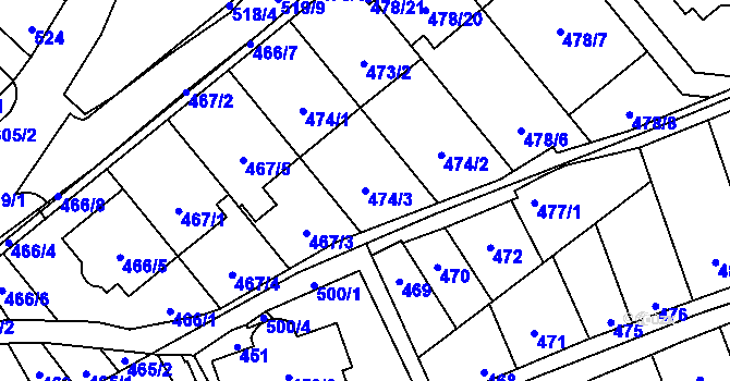 Parcela st. 474/3 v KÚ Lesná, Katastrální mapa