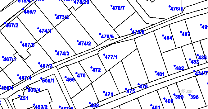 Parcela st. 477/1 v KÚ Lesná, Katastrální mapa
