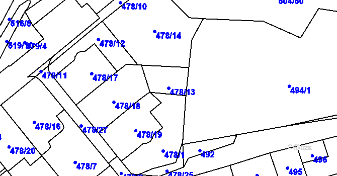 Parcela st. 478/13 v KÚ Lesná, Katastrální mapa