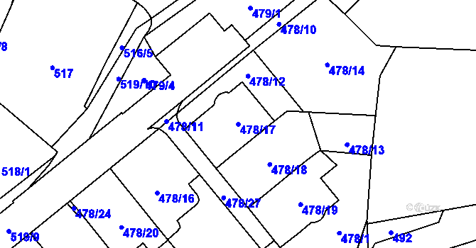 Parcela st. 478/17 v KÚ Lesná, Katastrální mapa