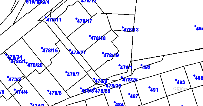 Parcela st. 478/19 v KÚ Lesná, Katastrální mapa