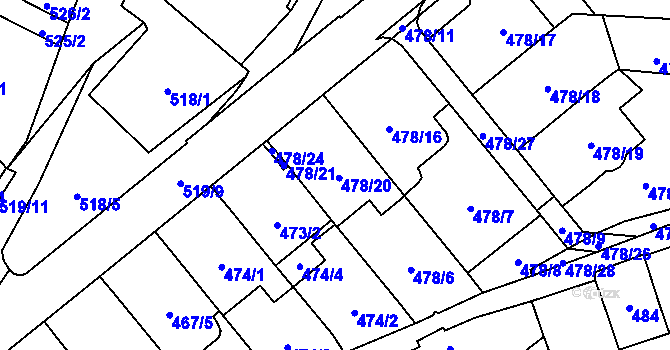 Parcela st. 478/20 v KÚ Lesná, Katastrální mapa