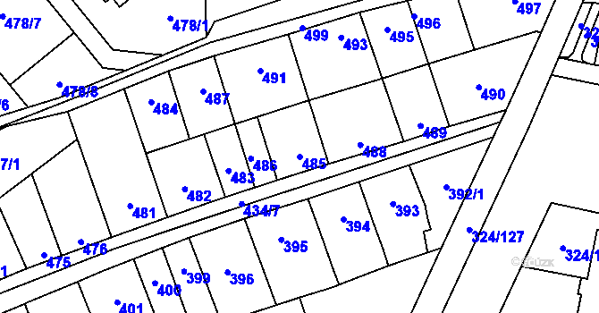 Parcela st. 485 v KÚ Lesná, Katastrální mapa