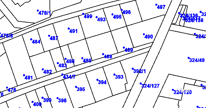 Parcela st. 488 v KÚ Lesná, Katastrální mapa