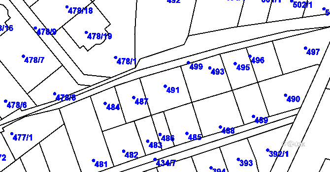 Parcela st. 491 v KÚ Lesná, Katastrální mapa