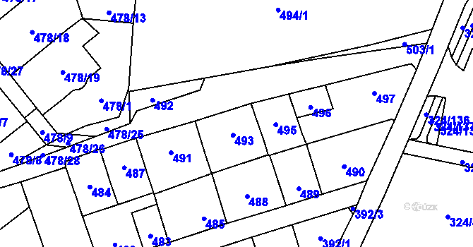 Parcela st. 493 v KÚ Lesná, Katastrální mapa