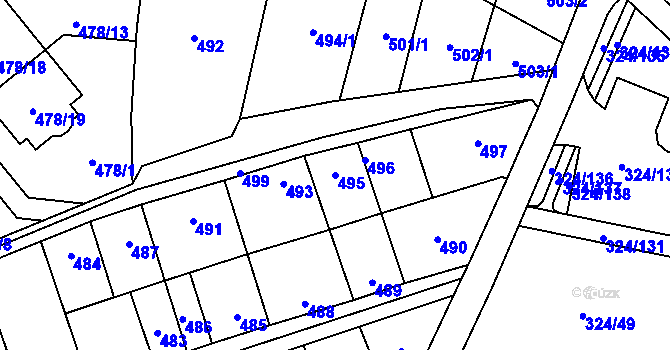 Parcela st. 495 v KÚ Lesná, Katastrální mapa