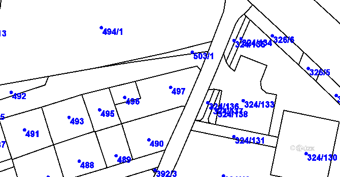 Parcela st. 497 v KÚ Lesná, Katastrální mapa