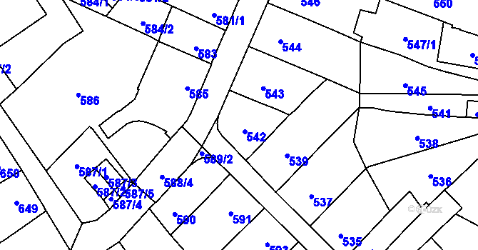 Parcela st. 542 v KÚ Lesná, Katastrální mapa