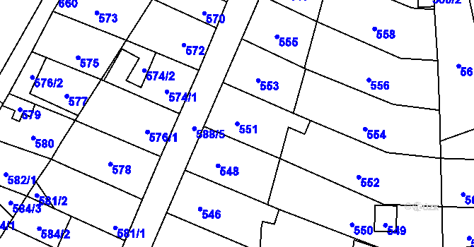 Parcela st. 551 v KÚ Lesná, Katastrální mapa