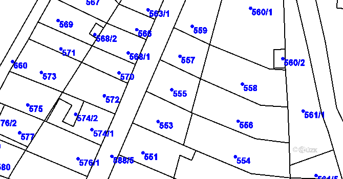 Parcela st. 555 v KÚ Lesná, Katastrální mapa