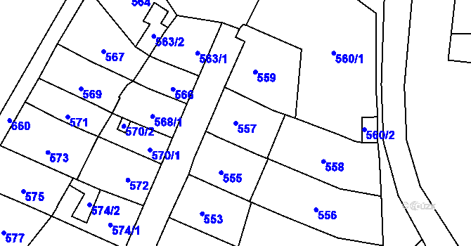 Parcela st. 557 v KÚ Lesná, Katastrální mapa