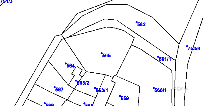 Parcela st. 565 v KÚ Lesná, Katastrální mapa