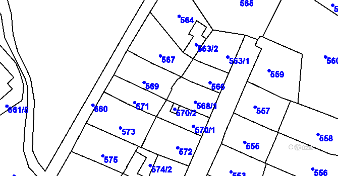 Parcela st. 568/2 v KÚ Lesná, Katastrální mapa