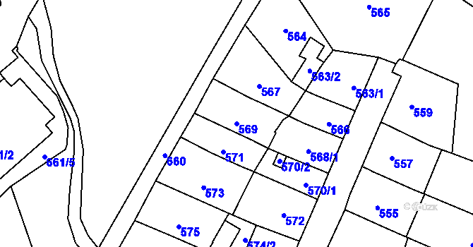 Parcela st. 569 v KÚ Lesná, Katastrální mapa