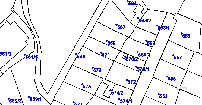 Parcela st. 571 v KÚ Lesná, Katastrální mapa