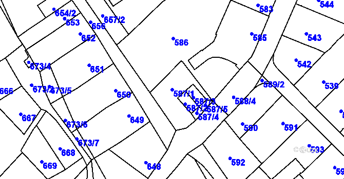 Parcela st. 587/1 v KÚ Lesná, Katastrální mapa