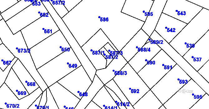 Parcela st. 587/2 v KÚ Lesná, Katastrální mapa