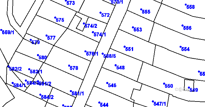 Parcela st. 588/5 v KÚ Lesná, Katastrální mapa