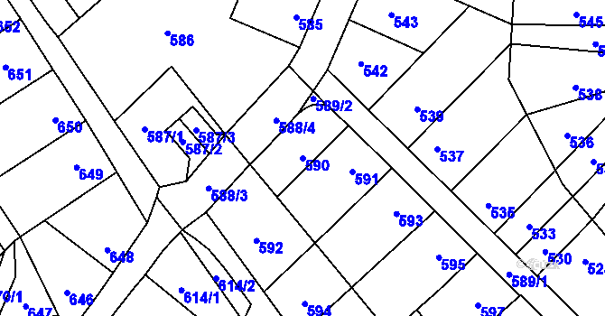 Parcela st. 590 v KÚ Lesná, Katastrální mapa
