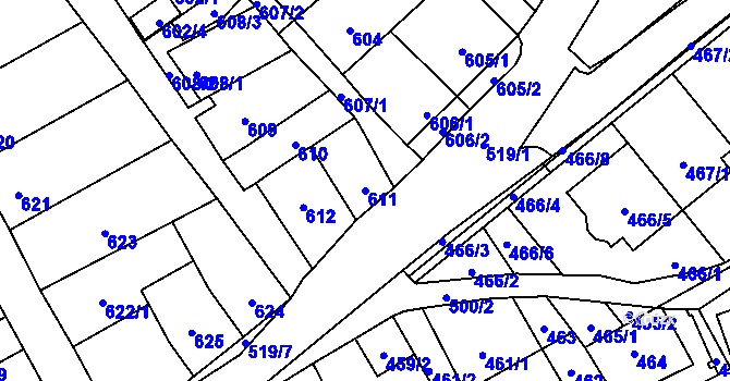 Parcela st. 611 v KÚ Lesná, Katastrální mapa