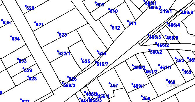 Parcela st. 624 v KÚ Lesná, Katastrální mapa