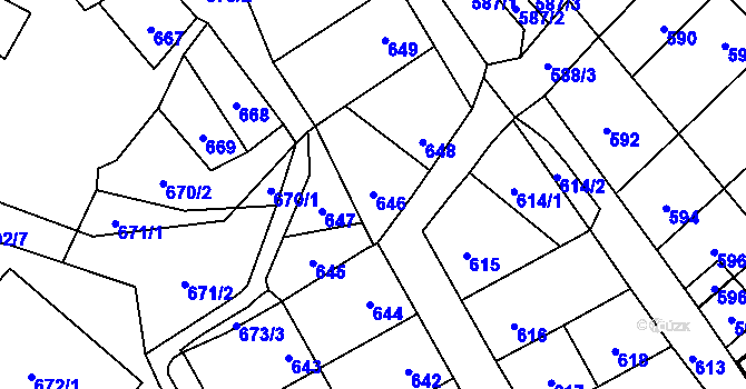 Parcela st. 646 v KÚ Lesná, Katastrální mapa