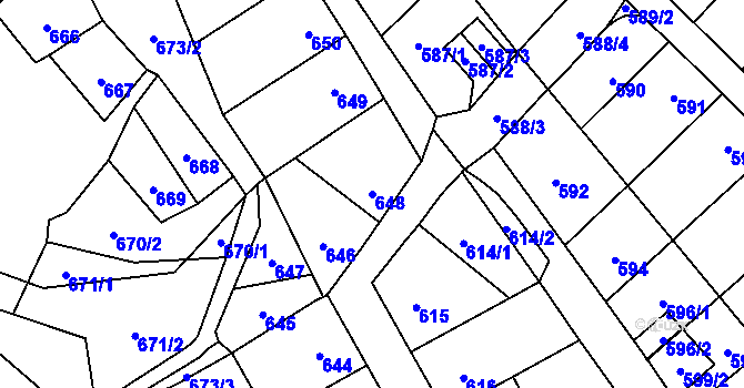 Parcela st. 648 v KÚ Lesná, Katastrální mapa