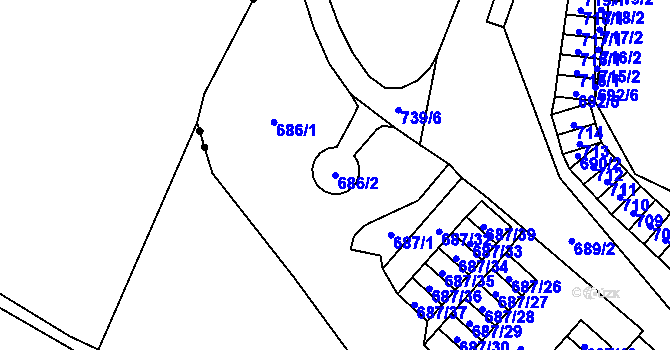 Parcela st. 686/2 v KÚ Lesná, Katastrální mapa