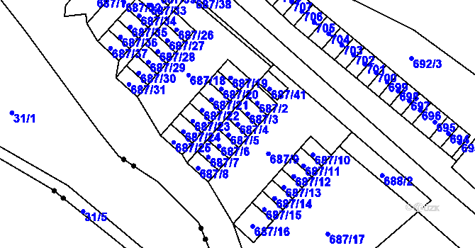 Parcela st. 687/4 v KÚ Lesná, Katastrální mapa
