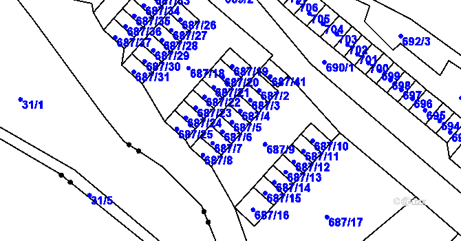 Parcela st. 687/5 v KÚ Lesná, Katastrální mapa