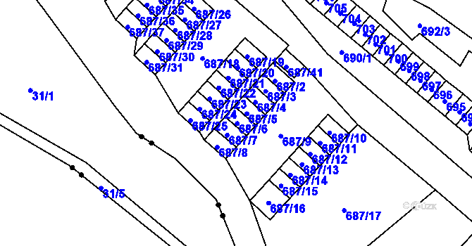 Parcela st. 687/6 v KÚ Lesná, Katastrální mapa