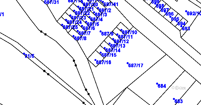 Parcela st. 687/15 v KÚ Lesná, Katastrální mapa