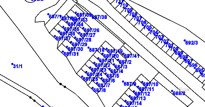 Parcela st. 687/20 v KÚ Lesná, Katastrální mapa