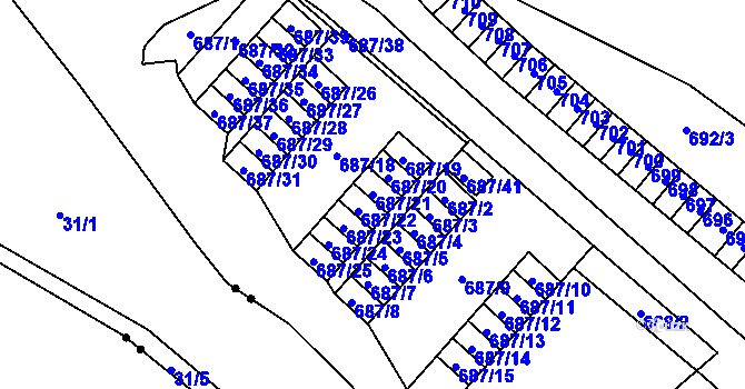 Parcela st. 687/21 v KÚ Lesná, Katastrální mapa