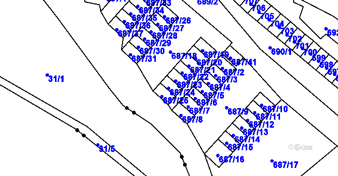 Parcela st. 687/24 v KÚ Lesná, Katastrální mapa