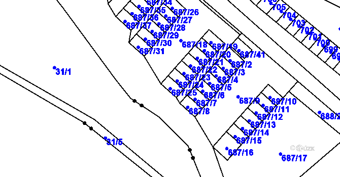 Parcela st. 687/25 v KÚ Lesná, Katastrální mapa