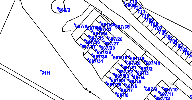 Parcela st. 687/29 v KÚ Lesná, Katastrální mapa
