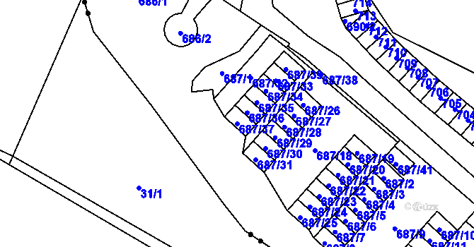 Parcela st. 687/37 v KÚ Lesná, Katastrální mapa