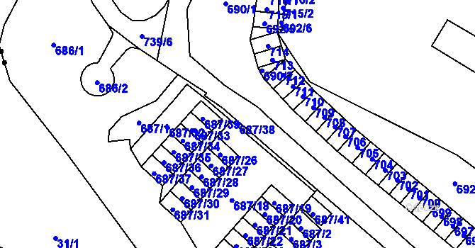 Parcela st. 687/38 v KÚ Lesná, Katastrální mapa