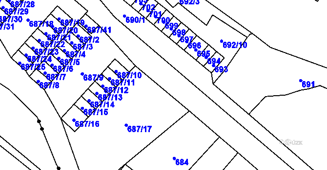 Parcela st. 688/2 v KÚ Lesná, Katastrální mapa