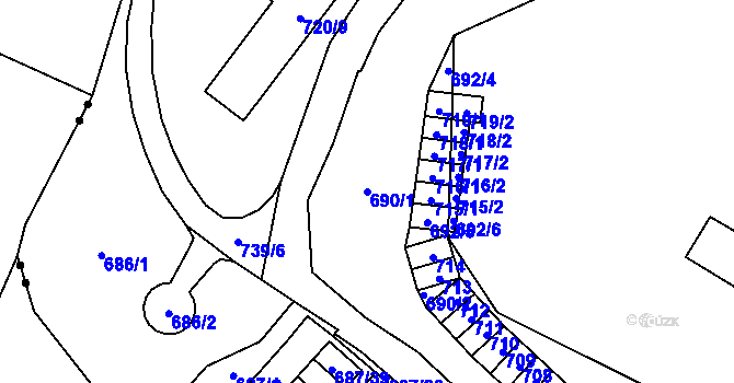 Parcela st. 690/1 v KÚ Lesná, Katastrální mapa