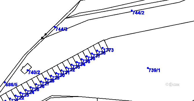 Parcela st. 738 v KÚ Lesná, Katastrální mapa