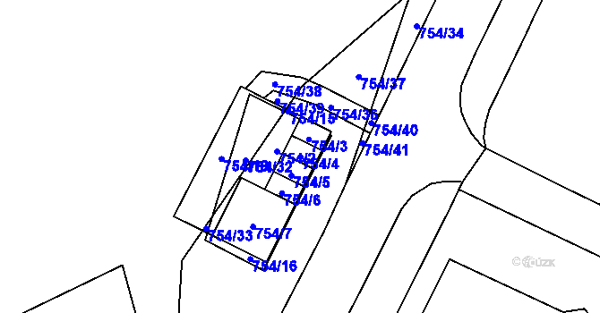 Parcela st. 754/4 v KÚ Lesná, Katastrální mapa