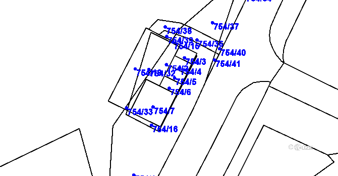 Parcela st. 754/6 v KÚ Lesná, Katastrální mapa