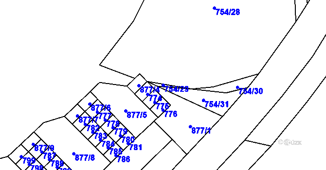 Parcela st. 754/29 v KÚ Lesná, Katastrální mapa